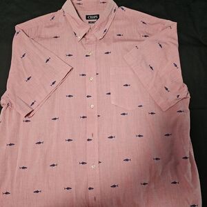 CHAPS EUC  sz 2XB salt washed Pink with Blue Fish Casual Button Down Shirt